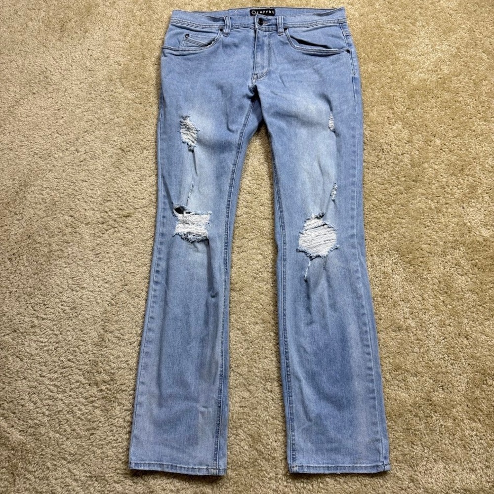 Empyre Skeletor Mens Distressed Light Wash Blue Denim Jeans 32x32 Skater